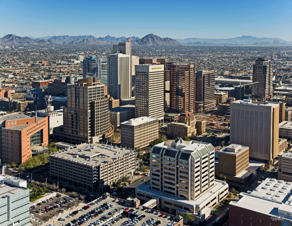Downtown Phoenix with Camelback mountain in the background